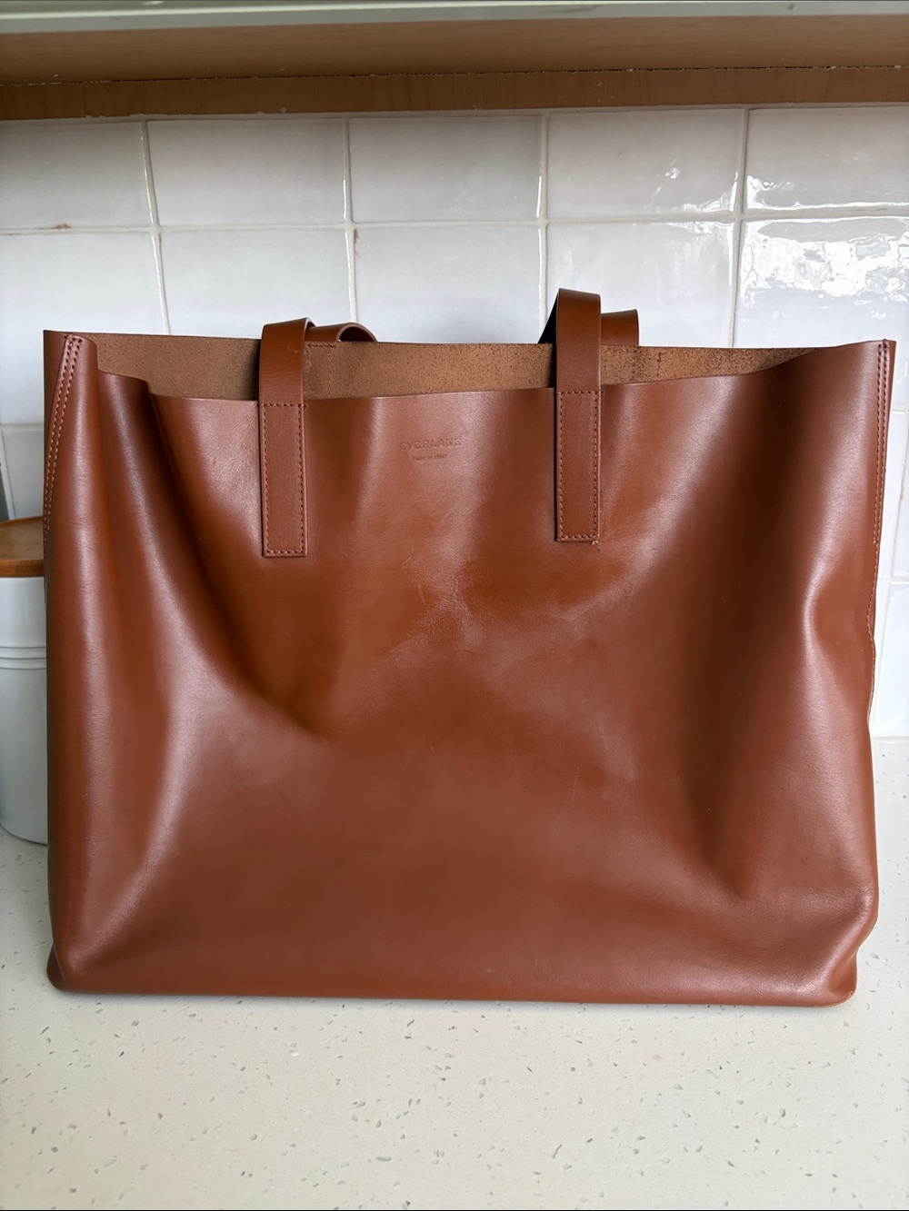 Everlane Leather Tote in Cognac Brown